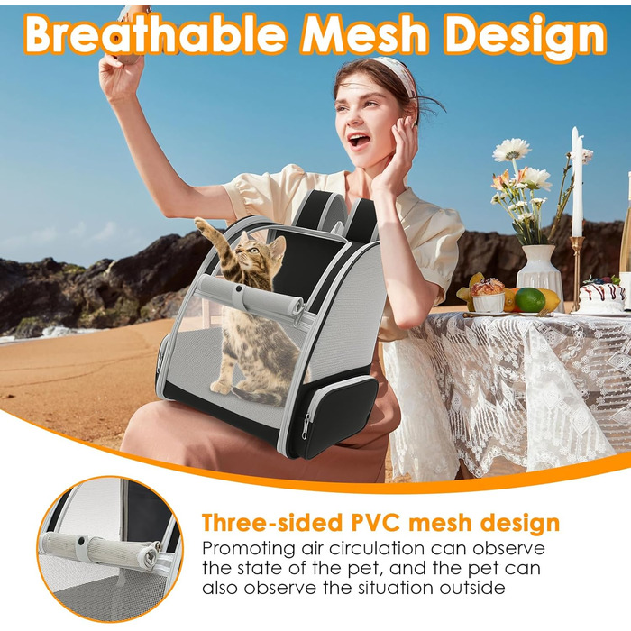 Складаний рюкзак для кота, рюкзак для домашніх тварин з сіткою, портативний рюкзак для собак з м'якою підстилкою до 6,8 кг, дихаючий рюкзак-переноска для собак, подорожей, прогулянок (сірий)