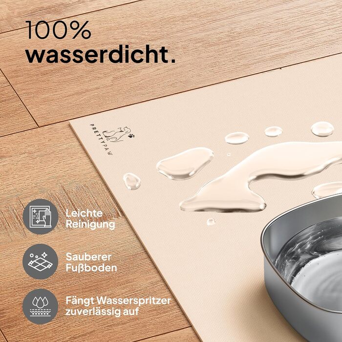 Підкладка під миску для кота Pretty PAW® 60x40 см - аксесуар для фонтану та миски Pretty Paw | нековзна та водонепроникна, захист підлоги (Бежевий, широка)