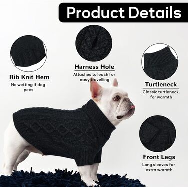 Чорний пуловер для котів та собак, теплий, з отвором для повідка, розміри S, XXL