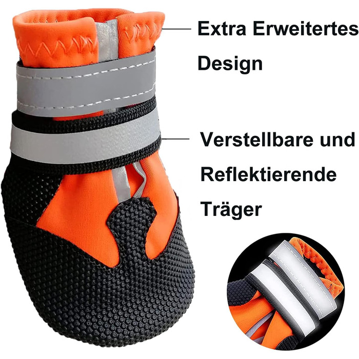 Водонепроникні чоботи для собак Leeko, 4 шт. - антиковзаючі, захист лап, з відбиваючим ремінцем, на липучці, для маленьких собак, помаранчеві (S)
