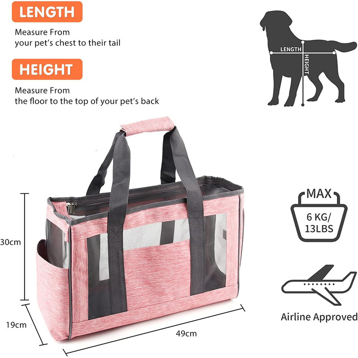 PETCUTE Транспортна сумка для собак та котів, рожева, L - дихаюча переноска для тварин з регульованим ременем