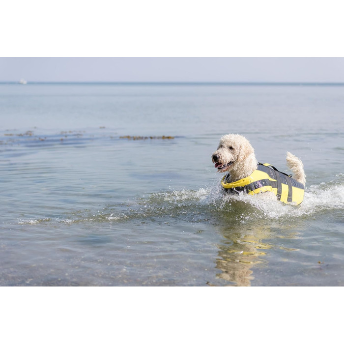 Жилет рятувальний для собак TRIXIE, XS (28 см, до 12 кг), неоново-жовтий. Швидковисихаючий, з ручкою для безпеки у воді. Модель SUB-30125 чорний/жовтий