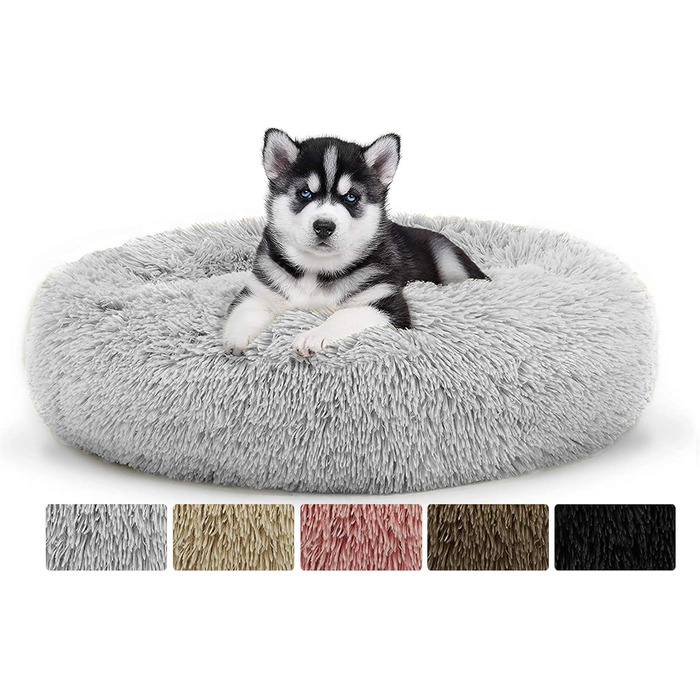 Кругле ліжко для собак та котів Haoye, плюшеве, Ø 50 см, сірого кольору