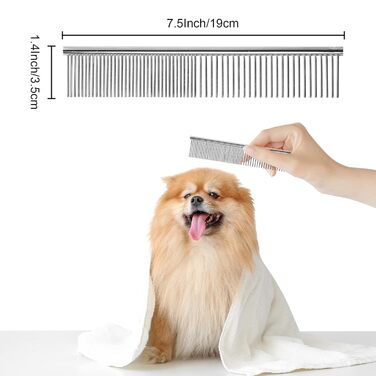 Гребінець для собак та котів, нержавіюча сталь, заокруглені зубці, 19 x 3,5 см (сріблястий)