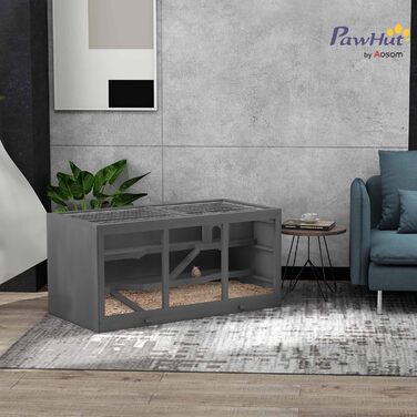 Клітка для гризунів PawHut, з рампою та вигнутою гіркою, відкидна верхня частина, знімний піддон, дерево сосна та PS пластик, 115 x 60 x 55 см (Сірий)