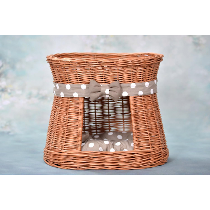 Кішка Будка Кругла Натурального Кольору: Двоярусний Корзинка для Кішки з Велюровою Подушкою, Корзинка з Плетеної Вельветової Лози, Кішка-Тур, Меджовтий Колір