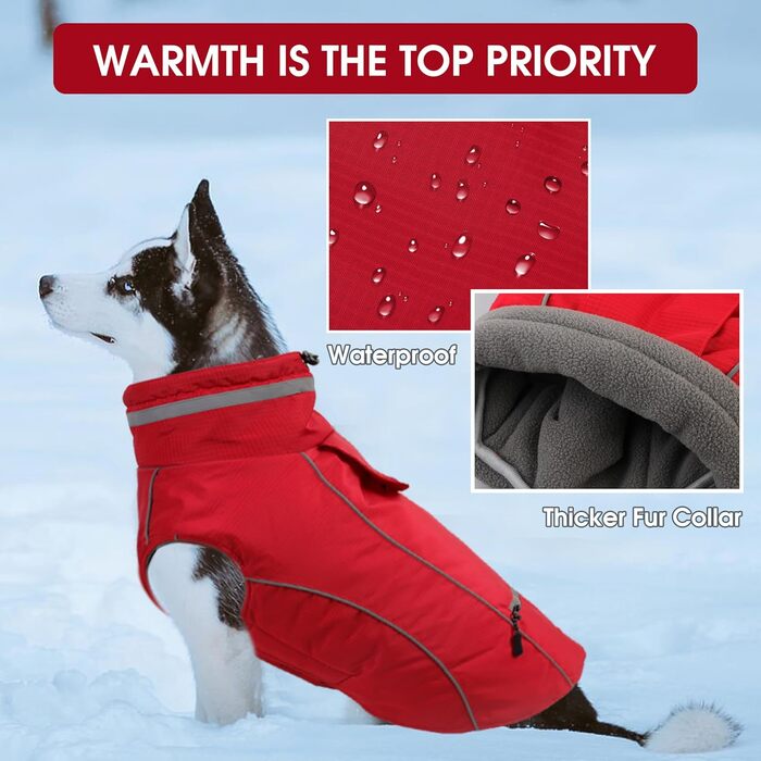 Зимовий теплий куртка для собак, водонепроникний, вітрозахисний, регульований, з коміром-стійкою, розмір M, червоний, для прогулянок