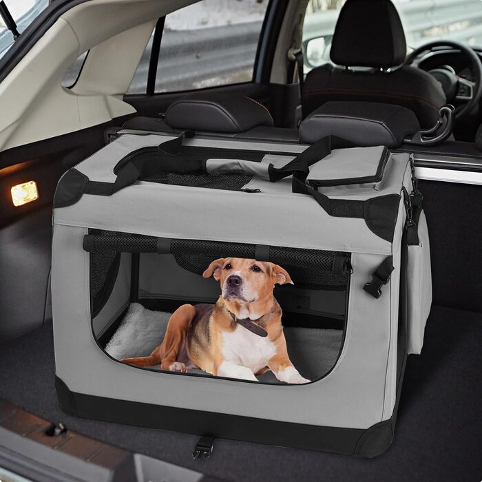 Транспортна переноска для собак PISPET - складана, сірого кольору (80x55x55 см)