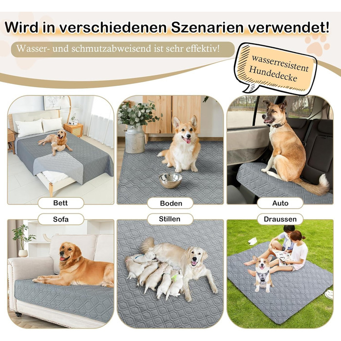 Водонепроникний килимок для собак GYURO - двосторонній, м'який, 97x190 см (Сірий)