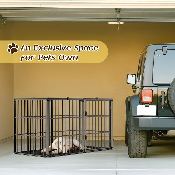 Міцний собачий переносний клітка Pawaboo 56 дюймів: надійний, з килимком, антивандальний, з металевим вольєром та замком, чорний