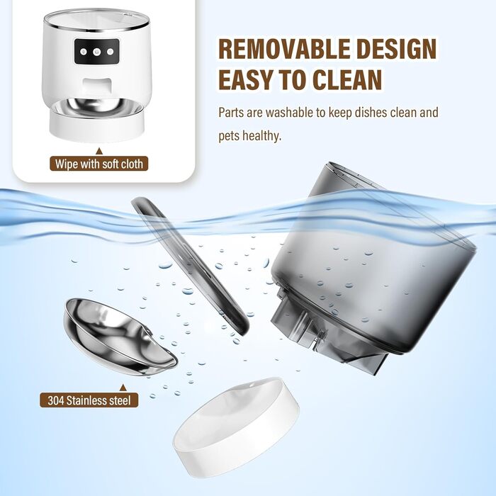 Автоматичний годівник для котів та собак, 4л, з миски з нержавіючої сталі, програмування до 10 прийомів їжі на день, просте керування