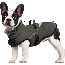 Водонепроникний собачий дощовик LIANZIMAU з шлейкою. Зимовий теплий дощовик-пуловер для собак з флісовою підкладкою та світловідбиваючими елементами. Підходить для маленьких, середніх та великих собак. Колір: сіро-зелений.