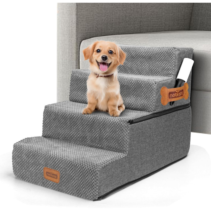 Східці для собак Nobleza - пандус для тварин з валиком для ворсу, 5 сходинок, підійде для котів та собак, для ліжка та дивану (4 сходинки)