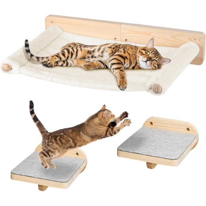 Крісло-гамак для котів на стіну, гамак для котів, міцний гамак для котів на стіну до 35 кг, кліматична стіна для котів, ліжко для котів для сну та відпочинку - 61 * 40 * 15 см – білий