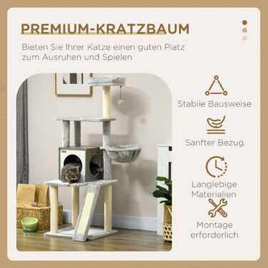 PawHut Cat Tree 1415см Cat Tree with Cat Cave Play Ball Підвісне ліжко 2 платформи Сизаль для любителів кішок