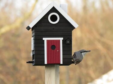 Садовий будиночок для птахів Wildlife Garden WG106, чорний, комбінований годівничка та гніздівля з дерева