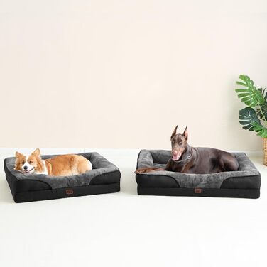 Ортопедичне ліжко для собак великих порід EHEYCIGA, 106.5x76x18.5 см, Memory Foam, водонепроникне, сіре/чорне