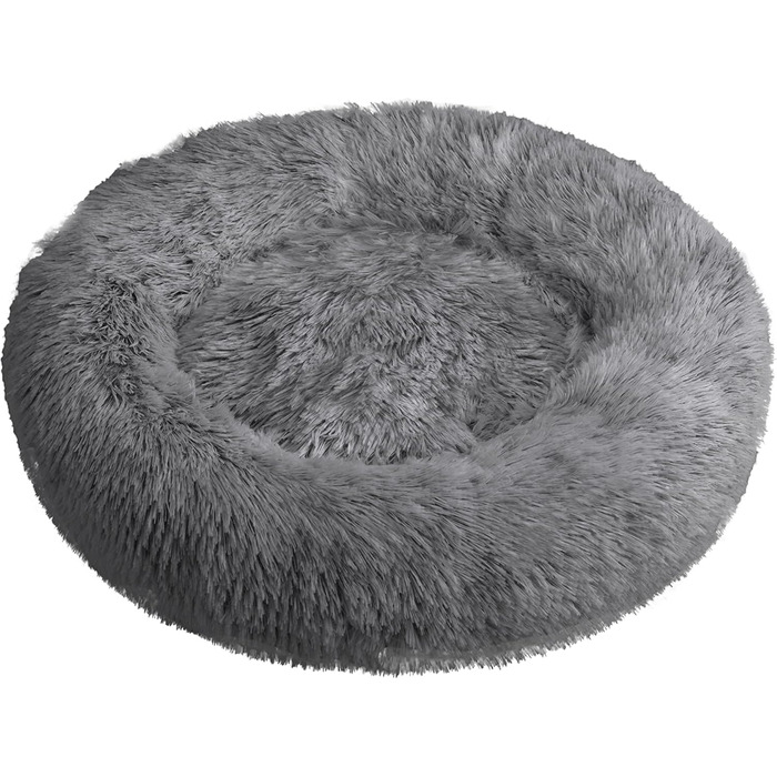 М'яке ліжко для собак знімний чохол 65 см - Ручна робота, пухнасте ліжко для собак, подушка для собак пухнаста, ліжко для котів, машинне прання - Кругле ліжко для котів сірого кольору 65 см сірого кольору