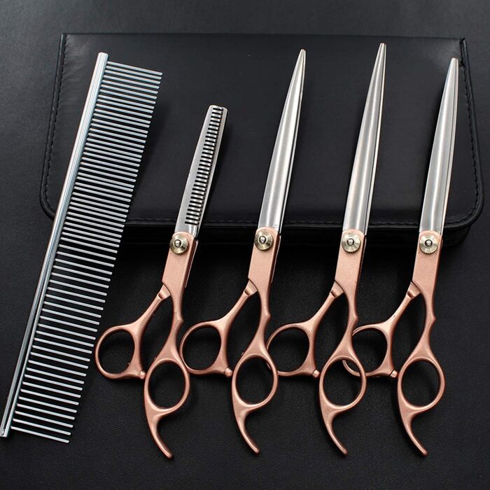 Набір професійних ножиць для грумінгу собак та котів з нержавіючої сталі 5-в-1, з гребінцем та чохлом