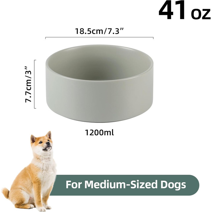 Керамічна годівниця для собак, 18,5 см, для середніх порід, неслизька, сіра (1,3 л)