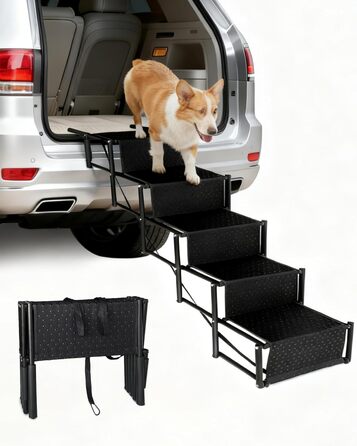 Сходинка для собак у машину, 5 сходинок, складана, для SUV та вантажівок, висота 86-96,5 см, антиковзаюча поверхня, підтримує до 68 кг