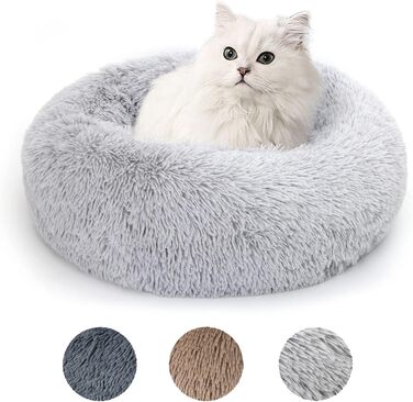Кругле ліжко для собак та котів Lucky Sign, плюшеве, 70 см Ø, сірий (XL)