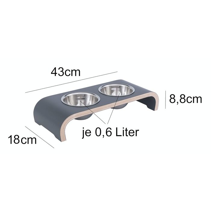 Набір для годування котів MilaCasa Katzennapf - 2 миски, піднята платформа, подвійний набір - годівниця для котів, миска для води (сірий)