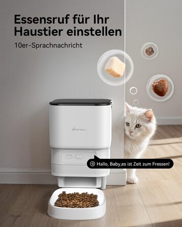 Автоматичний годівник для котів з Wi-Fi, 4L, керування через додаток, 10s запис голосу, для котів та собак (білий)