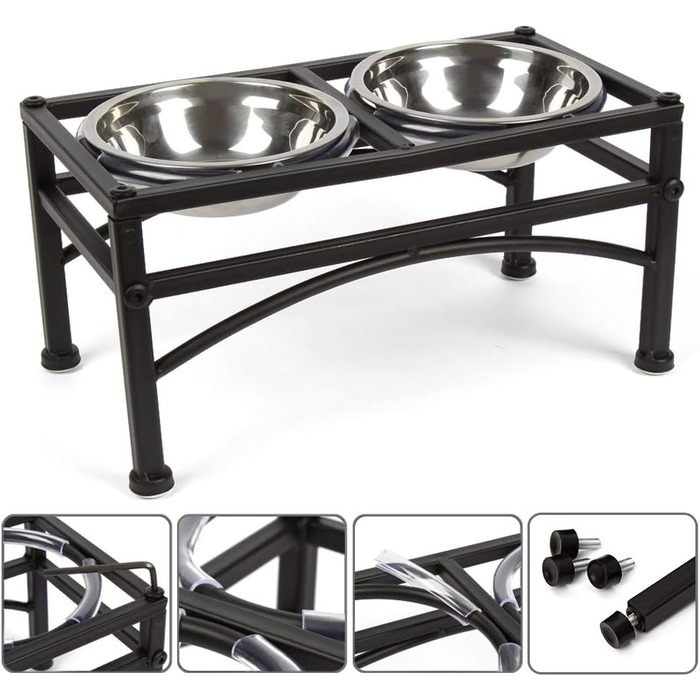 Підвищена годівниця для собак Funkeen з подвійними мисками з нержавіючої сталі, для середніх собак, об'єм 1 кварту