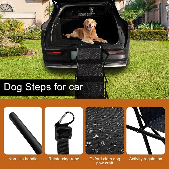 Східці для собак у машину, портативні складані сходинки для великих собак, 4 сходинки, підходять для авто, вантажівок, SUV, легкі для подорожей