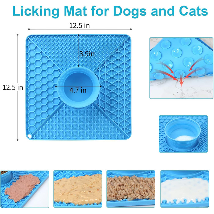 Лежак-лежак для собак VOOWO 2-в-1, миска для повільного годування, миска для їжі та води, силіконовий килимок для собак з присосками, великі та середні породи, блакитний