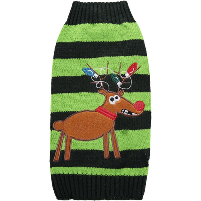 Пуловер для собак на Різдво, кумедний різдвяний пуловер для собак з мультфільмом Оленя, Санти та Сніжинок, теплий в'язаний пуловер для собак маленьких, середніх та великих розмірів, XXS-XXL (110-Green, XXL) XXL 110-Зелений