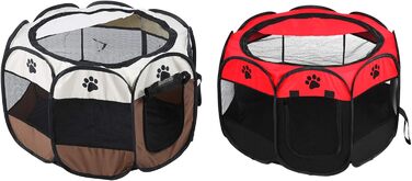 Складане зоо-намет для тварин на 8 панелей з бічною сіткою – вольєр для вигулу домашніх тварин з дверцятами на блискавці для використання в приміщенні та на вулиці, для подорожей, кемпінгу 68 x 45 см (Червоний)