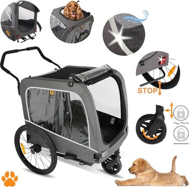 Carter - Велосипедна коляска для собак та домашніх тварин 3в1, причіп, візок для покупок, таргалка, легкий у складанні, сірий, вантажопідйомність 50кг