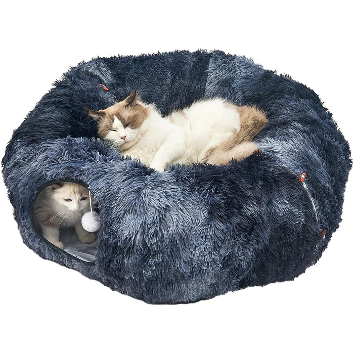 Туннель для котів Jiupety з лежаком, великий, темно-синій. Розкладний тунель-іграшка для котів, кроликів та хоряків. XXL