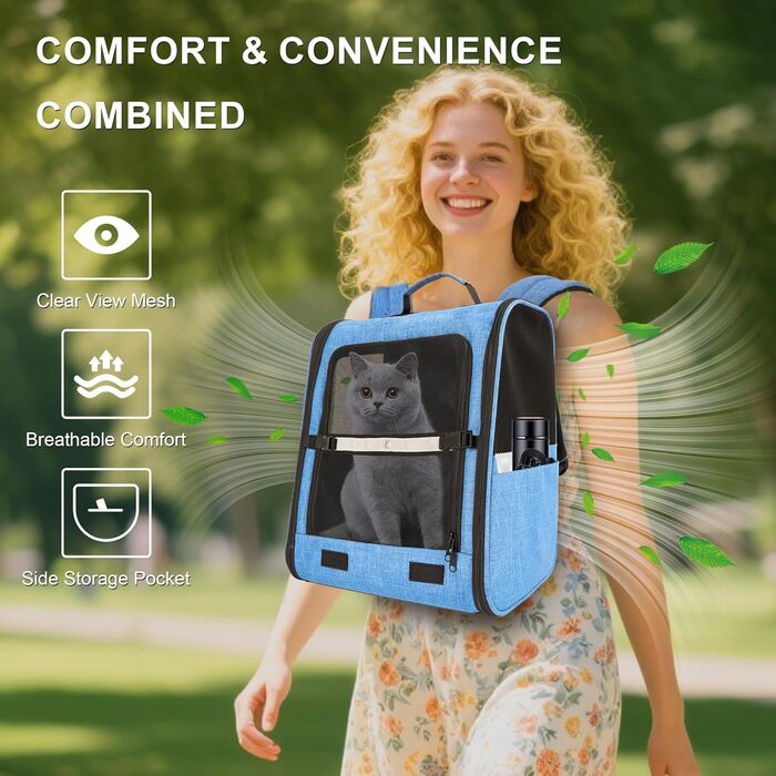 Рюкзак-переноска для собак та котів/цуценят, до 5,9 кг, дихаюча сітка, кишені, безпека, для подорожей (Блакитний)