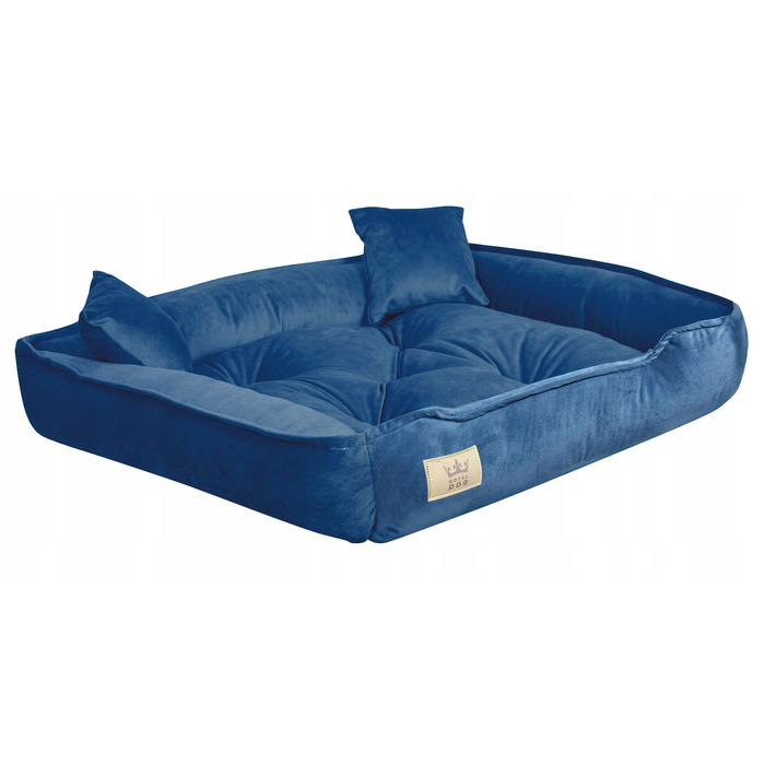 Велюрова лежанка для собак Royal Dog, прямокутна, синя, розмір L