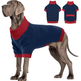 Теплий зимовий пуловер для собак IKIPUKO, XXXXL, темно-синій, з отвором для повідка, святковий новорічний стиль