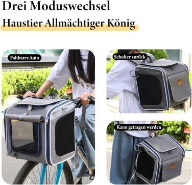 Кошик для собак на велосипед, розкладний, сірий. Кошик для тварин до 10 кг з 4 дверцятами та сітковими вікнами.