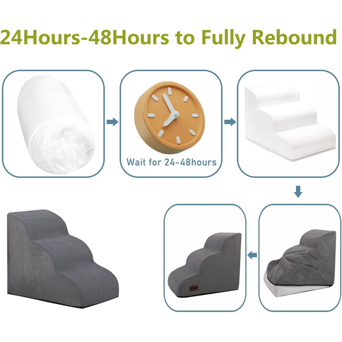 Сходинки для собак широкі 4 сходинки 50 см, з щільного піноматеріалу, для маленьких собак, знімний чохол, неслизьке дно, 51x72x41 см