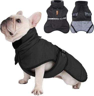 Тепла куртка для собак на зиму, чорна, з відбиваючими смужками, 3XL