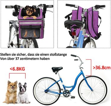 Сумка на велосипед для тварин (собаки, коти), рюкзак для домашніх улюбленців з сіткою, складана переноска для собак та котів до 6 кг (фіолетовий, 53 x 29 x 33 см)