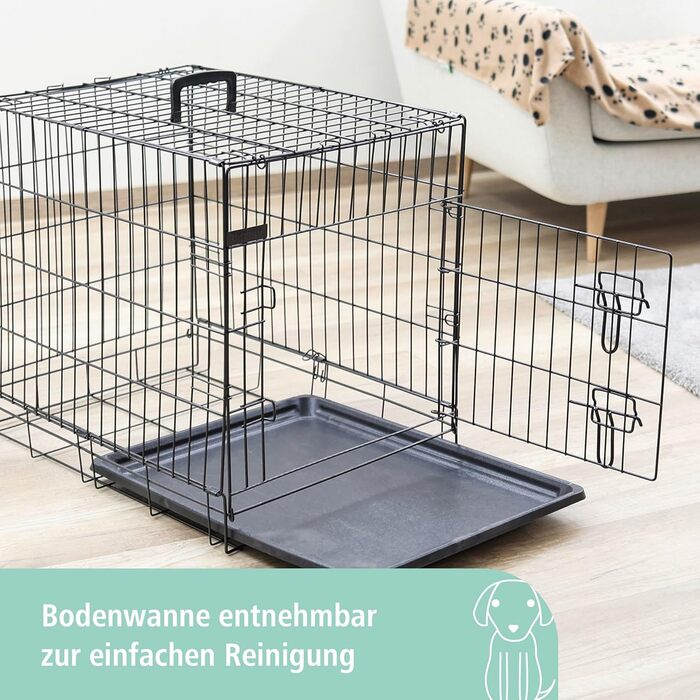 Складана металева транспортна клітка для тварин Kerbl Pet, 63×48×57 см, 1 дверцята, чорна