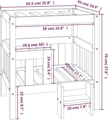 vidaXL Ліжко для собак з масиву сосни, медово-коричневе, 65,5x43x70 см