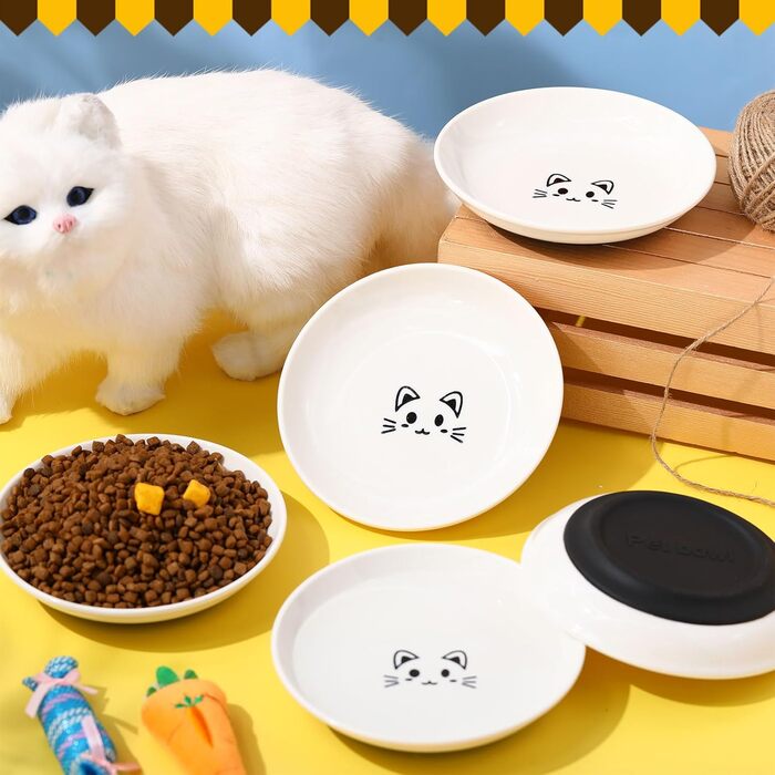 Набір з 6 керамічних мисок для котячого корму, миски для котів, миски для кошенят, антиковзаюча підставка, широкі та плоскі миски для їжі