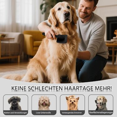 Набір для грумінгу собак великих порід Slicker Bürste Hund – 3 частини: щітка Slicker, гребінець для підшерстка та гребінець з нержавіючої сталі. Підходить для довгошерстих собак та котів (золотистий ретрівер, лабрадудль, пудель). Чорний колір.