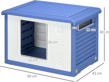 Будка для собак PawHut, пластикова, для вулиці, 60x42x40 см, блакитно-біла