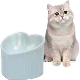 Підвищені миски для котів у формі серця, кераміка, підняті миски для котів, проти блювоти, без стресу, станція для води та корму, придатні для мікрохвильової печі, аксесуари для домашніх тварин для маленьких котів та собак (блакитні)