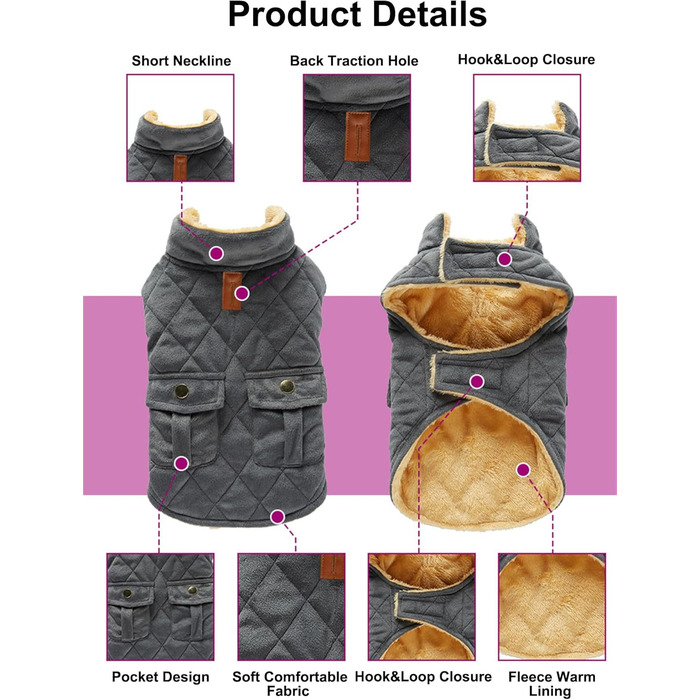 Зимовий теплий пуховик для собак з протекторними отворами, вітронепроникна куртка для холодної погоди, бавовна, костюм для цуценят, маленьких та середніх собак, розмір XL (Стиль 1: Темно-сірий) XL: Обхват грудей: 50 см / 19.6 дюймів Стиль 1: Темно-сірий