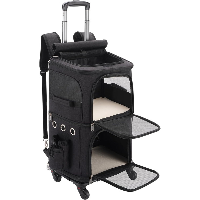 Транспортна переноска для котів на 2 котів до 12 кг, чорна, знімні дверцята